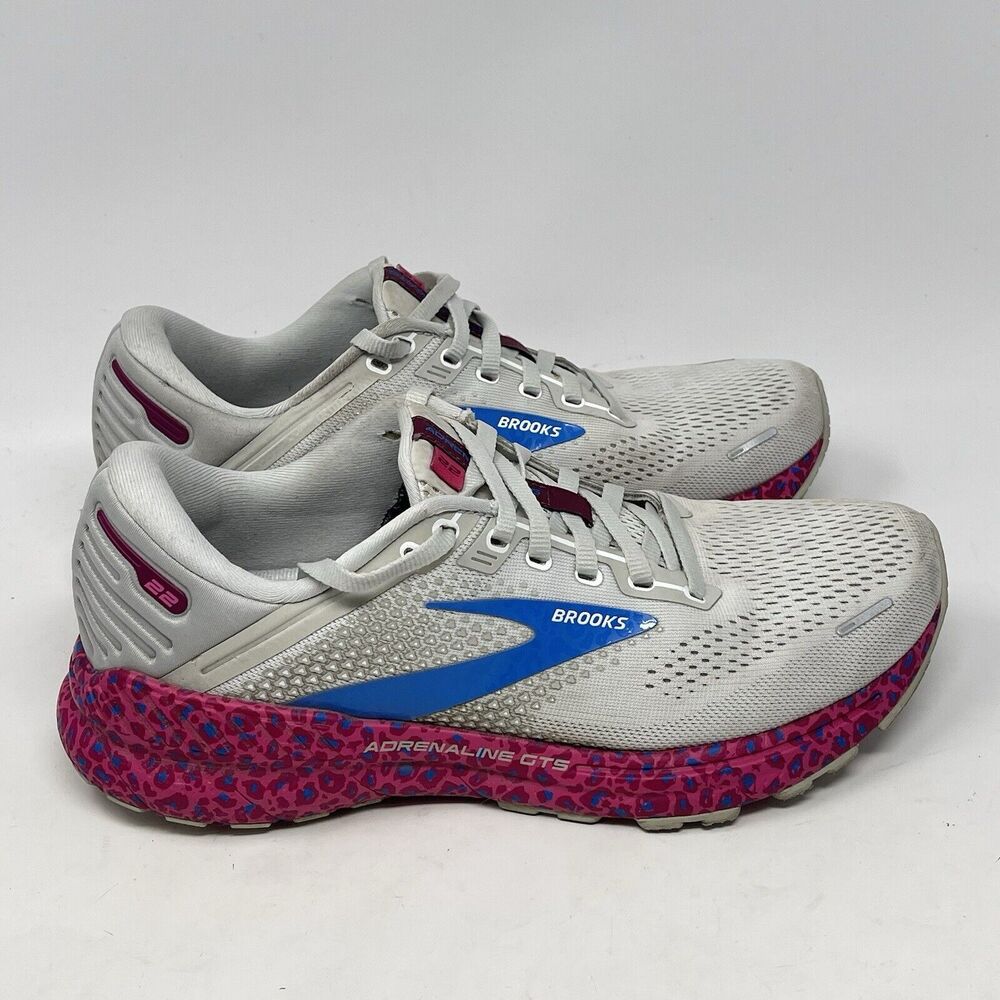Brooks Adrenaline GTS 22 Shoes Womens 9.5 B Gray Pink Leopard Running Sneakers